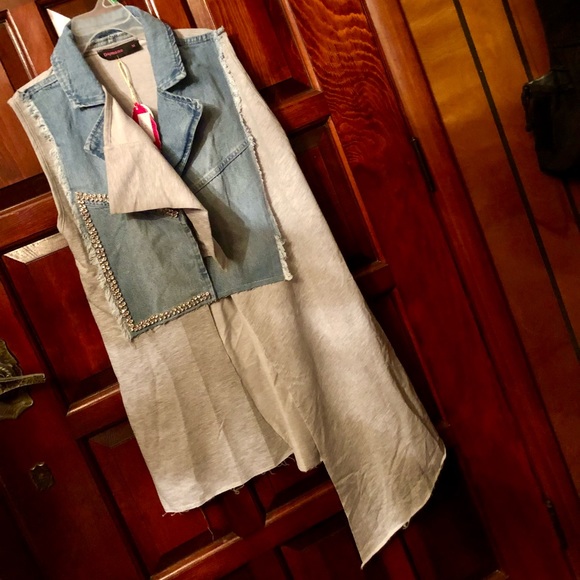 New NWT long sleeveless denim jacket or vest  size M/L - Picture 15 of 16